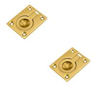 Loops 2 Pack - Flush Ring Recessed Pull Handle 50 X 38mm 8mm Depth Polished Brass Sliding Door