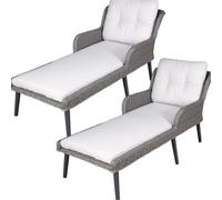 Loops 2 Pack Grey Rattan Wicker Outdoor Sun Lounger With Cushions For Garden