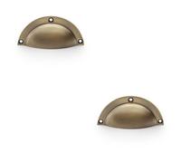 Loops 2 Pack - Half Moon Cup Handle - Antique Brass 86mm Centres Solid Brass Shaker Drawer Pull
