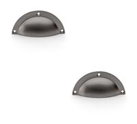 Loops 2 Pack - Half Moon Cup Handle - Dark Bronze - 86mm Centres Solid Brass Shaker Drawer Pull