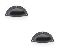 Loops 2 Pack - Half Moon Cup Handle - Matt Black - 86mm Centres Solid Brass Shaker Drawer Pull
