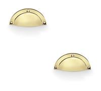 Loops 2 Pack - Half Moon Cup Handle Polished Brass 86mm Centres Solid Brass Shaker Drawer Pull