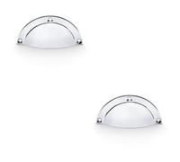 Loops 2 Pack - Half Moon Cup Handle Polished Chrome 86mm Centres Solid Brass Shaker Drawer Pull