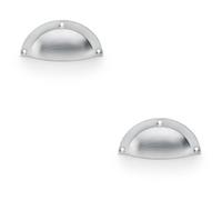 Loops 2 Pack - Half Moon Cup Handle - Satin Chrome 86mm Centres Solid Brass Shaker Drawer Pull