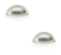 Loops 2 Pack - Half Moon Cup Handle - Satin Nickel 86mm Centres Solid Brass Shaker Drawer Pull