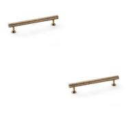 Loops 2 Pack - Hammered T Bar Pull Handle - Antique Brass - 160mm Centres Solid Brass Drawer