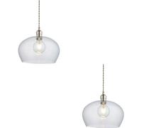 Loops 2 Pack Hanging Ceiling Pendant Light - Bright Nickel Plate & Clear Hammered Dome Glass - 10W Led E27