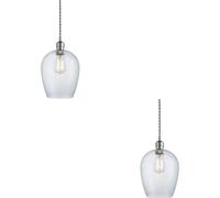 Loops 2 Pack Hanging Ceiling Pendant Light - Bright Nickel Plate & Clear Hammered Glass - 10W Led E27