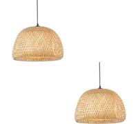 Loops 2 Pack Hanging Ceiling Pendant Light - Dome Natural Bamboo White Pc & Matt Black - 10W Led E27