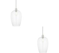 Loops 2 Pack Hanging Ceiling Pendant Light - Large Bright Nickel Plate & Clear Glass - 10W Led E27