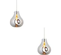Loops 2 Pack Hanging Ceiling Pendant Light - Large Chrome Metallic Glass & Chrome Plate - 10W Led E27