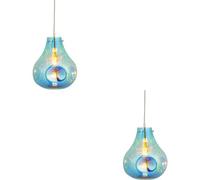 Loops 2 Pack Hanging Ceiling Pendant Light - Large Petrol Blue Metallic Glass & Chrome Plate - 10W Led E27