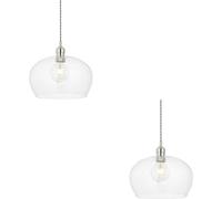 Loops 2 Pack Hanging Ceiling Pendant Light - Medium Bright Nickel Plate & Clear Glass - 10W Led E27