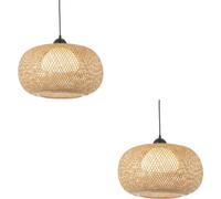 Loops 2 Pack Hanging Ceiling Pendant Light - Natural Bamboo White Pc & Matt Black - 10W Led E27