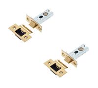 Loops 2 Pack Heavy Duty Tubular Door Latches - 64mm Brass Finish With 45 Degree Short Travel