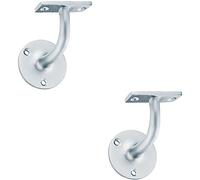 Loops 2 PACK | Heavyweight Handrail Bannister Bracket - 80mm Projection - Satin Chrome | Stair Handrail Support Bannister - Strong & Secure Wall Mounted Grab Rail Bracket