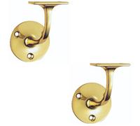 Loops 2 Pack - Heavyweight Stair Handrail Bannister Bracket Arm - Polished Brass 91mm Holder