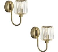 Loops 2 Pack Indoor Antique Brass Plate Wall Light - Clear Glass Shade - Dimmable 6W Led E14