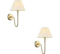 Loops 2 Pack Indoor Antique Brass Plate Wall Light - Ivory Silk Shade - Dimmable 10W Led E27
