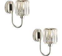 Loops 2 Pack Indoor Bright Nickel Plate Wall Light - Clear Glass Shade - Dimmable 6W Led E14