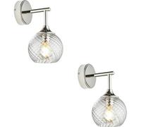 Loops 2 Pack Indoor Bright Nickel Plate Wall Light - Clear Spiral Glass Shade - Dimmable 7W Led E14