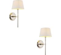 Loops 2 Pack Indoor Bright Nickel Plate Wall Light - Ivory Linen Mix Fabric Shade - Dimmable 6W Led E14