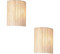 Loops 2 Pack Indoor Natural Seagrass Wall Light - Matt Black Shade - Dimmable 10W Led E27