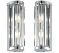 2 PACK IP44 Bathroom Wall Light Chrome & Crystal Round Glass Modern Jewel Lamp