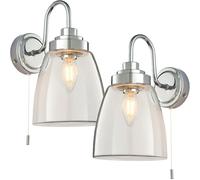 Loops 2 PACK IP44 Bathroom Wall Light Chrome & Domed Clear Glass Curved Arm Oval Lamp Loops Clear