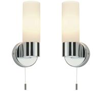 Loops 2 PACK IP44 Bathroom Wall Light Chrome & Frosted Glass Shade Modern Lamp Fitting in Clear Loops Clear