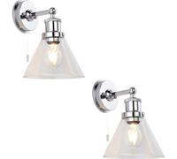 Loops 2 Pack Ip44 Bathroom Wall Light - Chrome Plated Clear Coned Glass Shade - 10W Led E27