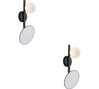 Loops 2 Pack Ip44 Bathroom Wall Light - Opal Glass Shade Lamp Matt Black Frame - Mirror Built In
