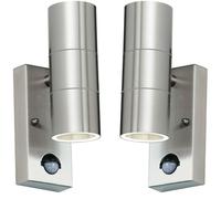 Loops 2 PACK IP44 Outdoor Accent Light & PIR GU10 Stainless Steel Up & Down Wall Lamp in Metallics Loops Metallics