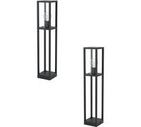 Loops 2 PACK IP44 Outdoor Bollard Light Black Cast Aluminium Box 40W E27 Tall Post Loops Black