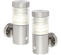 Loops 2 PACK IP44 Outdoor LED Light Brushed Steel Spiralled Outdoor PIR Wall Lamp in Metallics Loops Metallics
