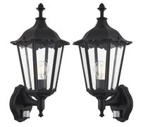 Loops 2 PACK IP44 Outdoor PIR Light Matt Black & Glass Traditional Wall Lantern Motion Loops Black