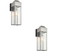 Loops 2 Pack Ip44 Outdoor Wall Light - Aged Pewter Rectangle Clear Glass Lantern - Garage Porch Lamp