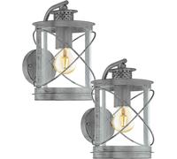 Loops 2 PACK IP44 Outdoor Wall Light Antique Silver & Glass Loop Lantern 60W E27