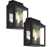 Loops 2 PACK IP44 Outdoor Wall Light Black Aluminium Glass Box 60W E27 Porch Lamp Loops Black