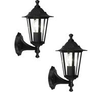 Loops 2 PACK IP44 Outdoor Wall Light Black Aluminium Lantern 1x 60W E27 Porch Lamp