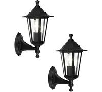 Loops 2 PACK IP44 Outdoor Wall Light Black Aluminium Lantern 1x 60W E27 Porch Lamp Loops Black