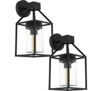 Loops 2 PACK IP44 Outdoor Wall Light Black & Square Glass shade 60W E27 Porch Lamp Loops Black