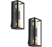 Loops 2 PACK IP44 Outdoor Wall Light Black / Square Glass shade 60W E27 Porch Lamp Loops Black