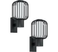 Loops 2 PACK IP44 Outdoor Wall Light Black Zinc Steel Cage 1x 28W E27 Porch Lamp