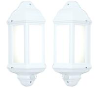 2 PACK IP44 Outdoor Wall Light Matt White Traditional Lantern PIR Motion Lamp