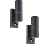 Loops 2 PACK IP44 Outdoor Wall Light & PIR Sensor Anthracite Steel 2x 3W GU10 in Metallics Loops Metallics
