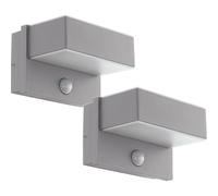 Loops 2 PACK IP44 Outdoor Wall Light & PIR Sensor Silver Steel Square 5.6W LED in Metallics Loops Metallics