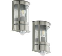 Loops 2 PACK IP44 Outdoor Wall Light & PIR Sensor Stainless Steel 1x 60W E27 in Metallics Loops Metallics