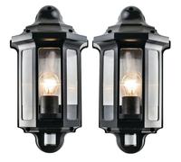 Loops 2 PACK IP44 Outdoor Wall Light Satin Black PIR Half Lantern Traditional Porch