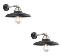 Loops 2 Pack Ip44 Outdoor Wall Light - Textured Black Aged Pewter Arm - Clear Glass Shade - Garage Porch Lamp